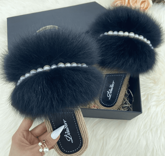 Fur Slides with Pearls