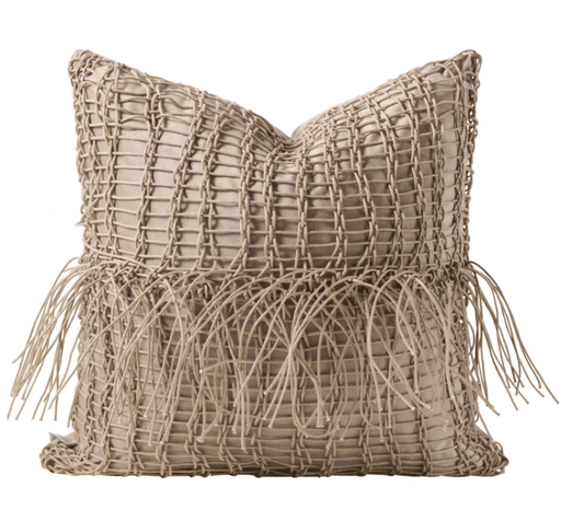 Atlas Beige Tassle Pillow