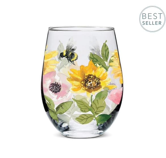 SUNFLOWERS & BEES STEMLESS WINE GLASS