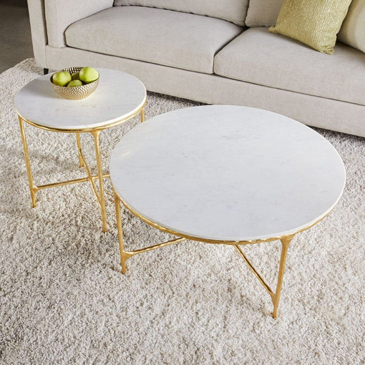 White Marble and Gold Aluminum Side Table