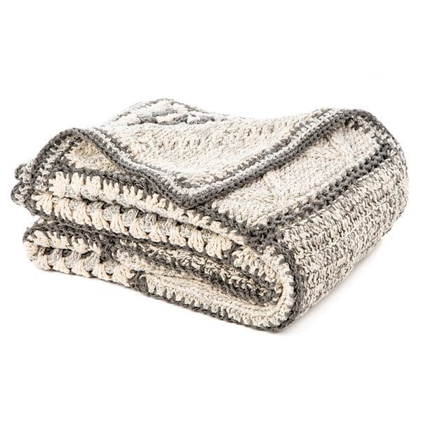 Knitted Grey & Ivory Throw