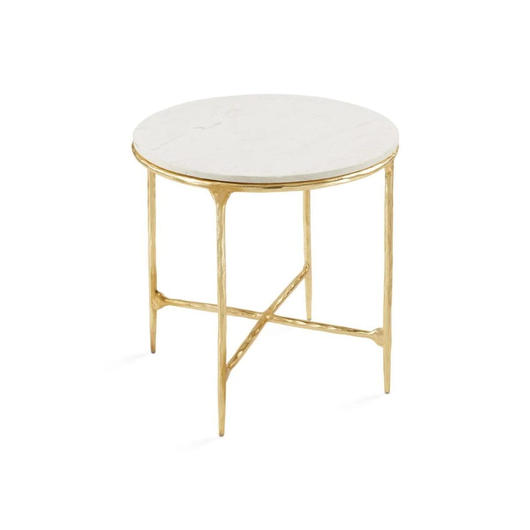 White Marble and Gold Aluminum Side Table